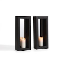 Set of 2 Vertical Mirror Pillar Candle Sconces with Metal Frame