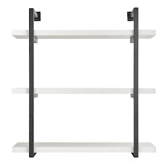 Modern 3-Tier Hanging Bracket Wall Shelves in Black Metal and White Birch Finish