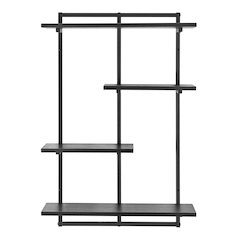 Rhodes 4 Tier Windowsill Wall Shelf with Black Metal Frame Black MDF Shelves