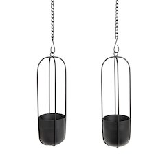 Walter 2-Piece Black Metal Oval Hanging Planter Set with Chain Hanging Option