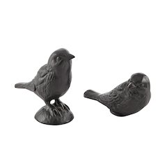 Brown Cast Iron Set of 2 Bird Sculptures - Tabletop Decorative Paperweights