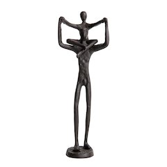 Proud Father Holding Child on Shoulders Iron Sculpture Statue