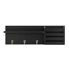 Utility Shelf with Pocket and Hanging Hooks - Black