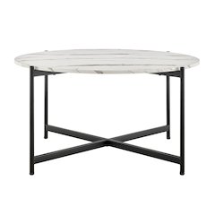 Round Marble Finish Veneer Top Black Metal Large Coffee Table - White Marble