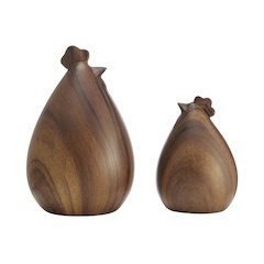 Hona Set of 2 Modern Walnut Finish Tabletop Hen Chicken Sculpture Figures