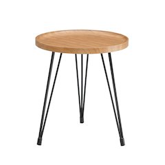 Tadao Raised Lip Edge Side Table with Black Metal Hairpin Legs - Round - Bamboo