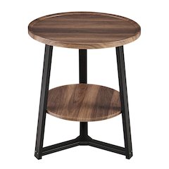 Mason Round 2-Tier Side Accent Table Raised Lip Edge Tabletop - Walnut/Black