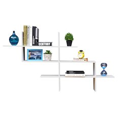 3-Tier Hanging Wall Mount Floating Ladder Asymmetrical Accent Shelf – White