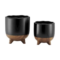 Milo Mortar 2 Tone Flower Pot Planter Cachepot Set of 2 Sizes - Black and Walnut
