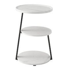 Skylar Round 3-Tier Side Accent Table with Raised Lip Edge - White Marble/Black