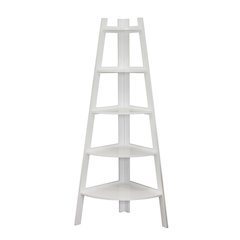 Five Tier Corner Ladder White Display Bookshelf