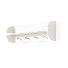 White Utility Shelf with Four Large Stainless Steel Hooks