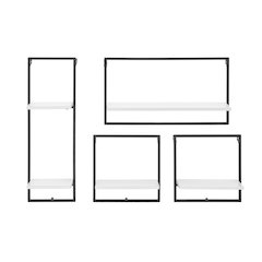 Framed Wall Art 4-Piece Modern Shelf Set - Black Metal Frame White MDF Shelves