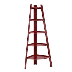 Five Tier Corner Ladder Display Bookshelf - Cherry Wood Finish