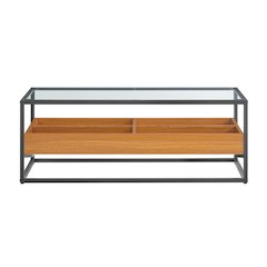 Saarinen 2-Level Glass Display Shelf Rectangle Low Coffee Table - Golden Oak