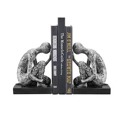 Kneeling Figure Sculptures Polyresin Silver and Black Bookend Set of 2