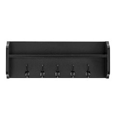 Entryway Floating Utility Wall Shelf with Hooks – Wall Mounted - Black