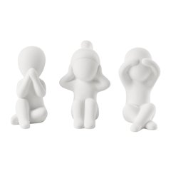 Abstract Wise Children Decorative Accent Matte Ceramic Sculpture Figure Set of 3
