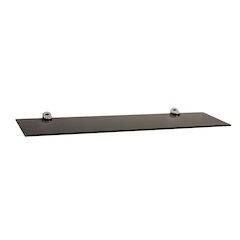 Black Smoke Glass Floating Shelf with Chrome Brackets 24 x 6"