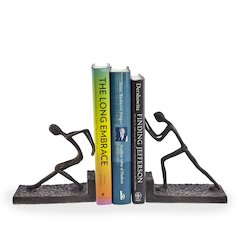 Men Pushing Metal Bookend Set
