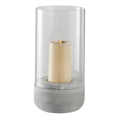 Cool Gray Cement Base and Glass Pillar Hurricane Candle Holder - Large