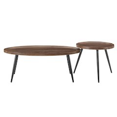 Paxton Nesting Raised Lip 2 Piece Coffee Table Set - Round and Oval - Walnut