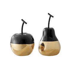 Vost Dipped Fruit Ceramic Sculpture Figure Set of 2 - Large - Black/Gold