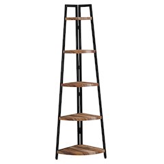 Free-Standing 5-Tier Pyramid Industrial Corner Shelf in Distressed Wood Finish
