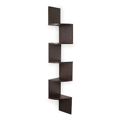 Large Laminated Walnut Veneer Corner Wall Mount Shelf