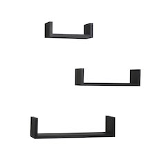 Floating 'U' Laminated Black Shelves (Set of 3)