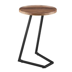 Addison Round Raised Lip Edge Angled Couch-Side Accent C-Table - Walnut/Black