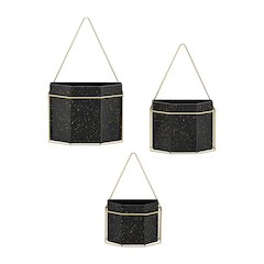 Modern Geometric Black and Gold Metal Wall Planters - Set of 3