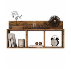 Rustic Triple Cubed Floating Cubby Shelf with Ledge - Aged Wood