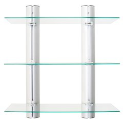 Bathroom Wall-Mount 3-Tier Adjustable Glass Wall Shelves on Aluminum Bars