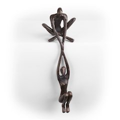 Man Lifting Woman from Ledge Bronze Sculpture