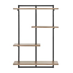 Rhodes 4 Tier Windowsill Wall Shelf Black Metal Frame Light Walnut MDF Shelves