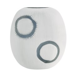 Elara Matte White and Navy Oval Opening Tabletop Glass Vase - Round Small