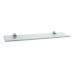 Clear Glass Floating Shelf with Chrome Brackets 24 x 6"