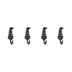 4 PC Black Iron Dog Decorative Wall Sculpture Figure Utility Hook Set