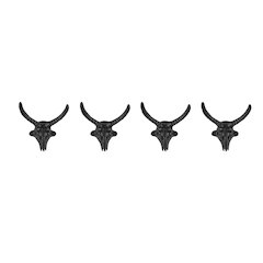 4 PC Black Iron Goat Head with Horns Decorative Wall Sculpture Figure Hook Set