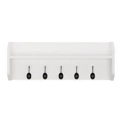 Entryway Floating Utility Wall Shelf with Hooks – Wall Mounted - White