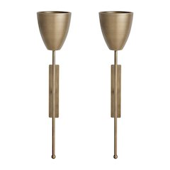 Antique Brass Metal Wall Mount Vertical Pillar Candle Sconces Set of 2