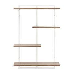 Rhodes 4 Tier Windowsill Wall Shelf White Metal Frame Light Walnut MDF Shelves