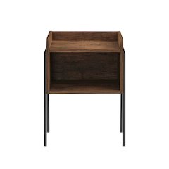 Kazuyo Mid-Century Modern Black Metal Two-Tier End Side Table - Walnut