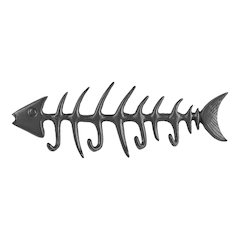 Dark Brown Cast Iron Fishbone Wall Sculpture Utility Hook Unit with 4 Hooks