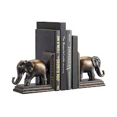 Ornate Elephants Polyresin Bronze Patina Finish Bookend Set of 2
