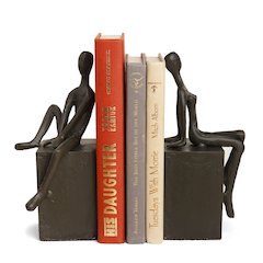 Bookend Set with Man and Woman Sitting on a Block