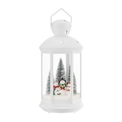 Christmas Scene Falling Snow Musical Snow Globe Diorama Lantern - White