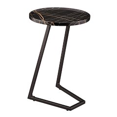 Addison Round Raised Lip Angled Couch-Side Accent C-Table - Black Marble/Black