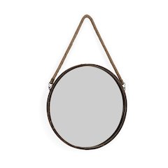 15" Gold Patina Round Mirror with Hanging Rope